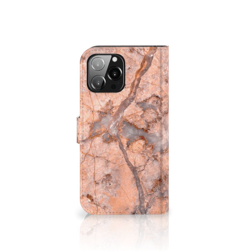 iPhone 13 Pro Max Bookcase Marmer Oranje