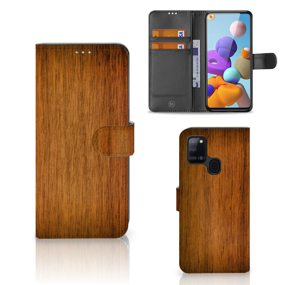 Samsung Galaxy A21s Book Style Case Donker Hout