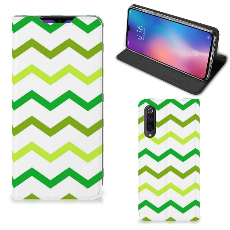 Xiaomi Mi 9 Hoesje met Magneet Zigzag Groen