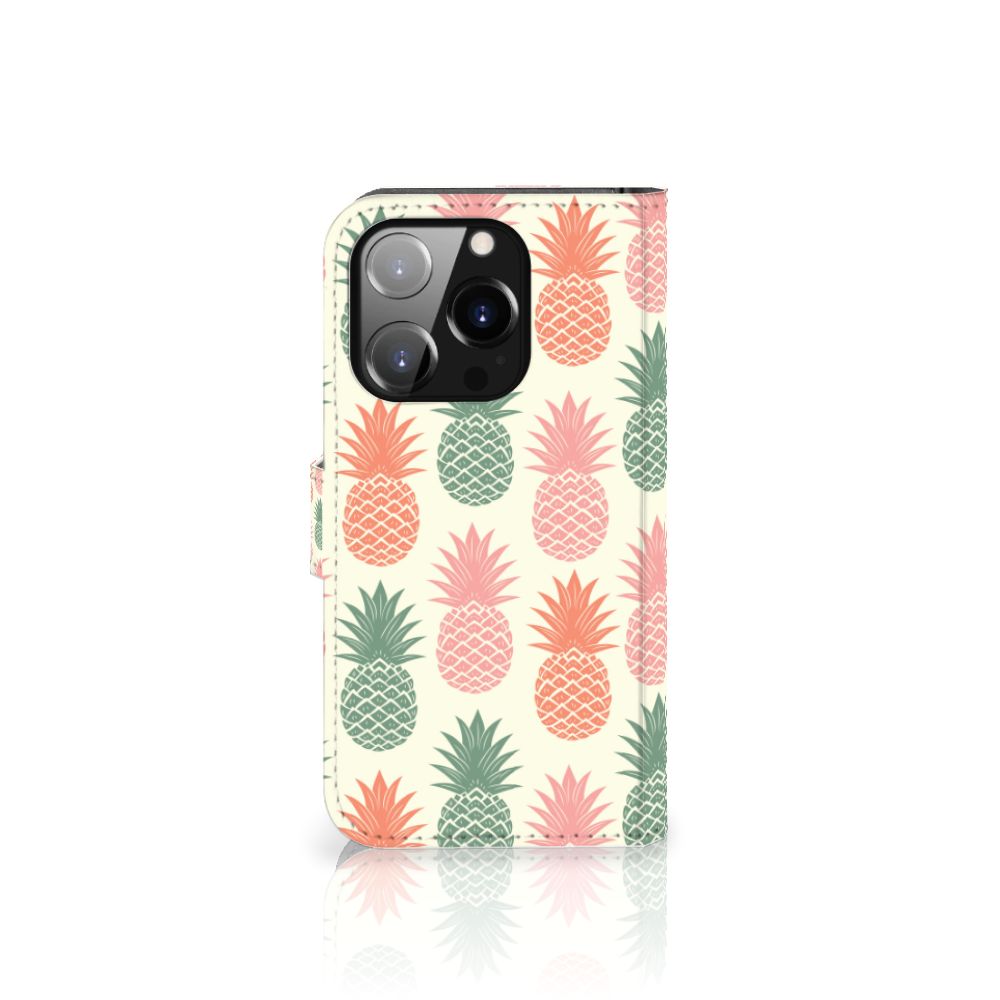 iPhone 14 Pro Book Cover Ananas met kleurrijke ananasprint voor een vrolijke bescherming.