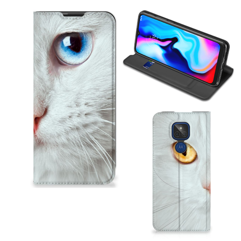 Motorola Moto G9 Play Hoesje maken Witte Kat - B2C Telecom