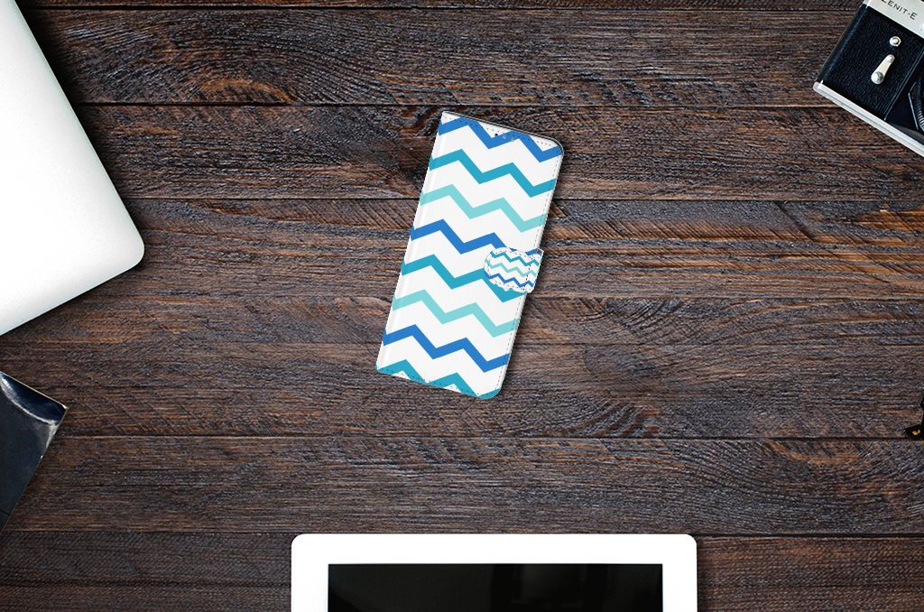 Motorola Moto G9 Plus Telefoon Hoesje Zigzag Blauw