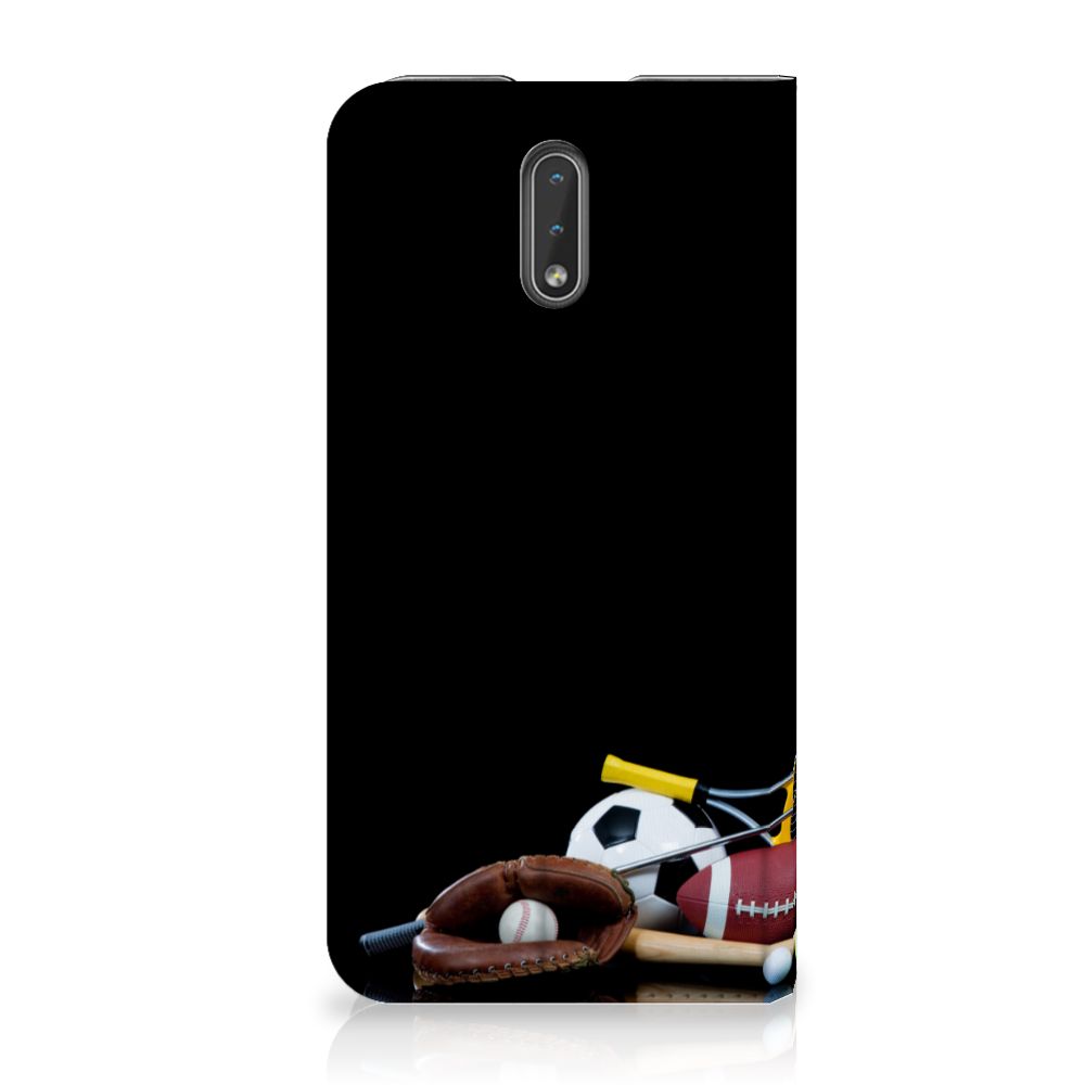 Nokia 2.3 Hippe Standcase Sports featuring various sports equipment and a stylish design.