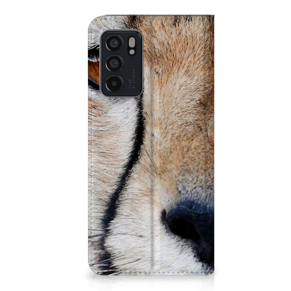 OPPO Reno6 5G Hoesje maken Cheetah close-up design van een jachtluipaard met flitsende uitstraling.