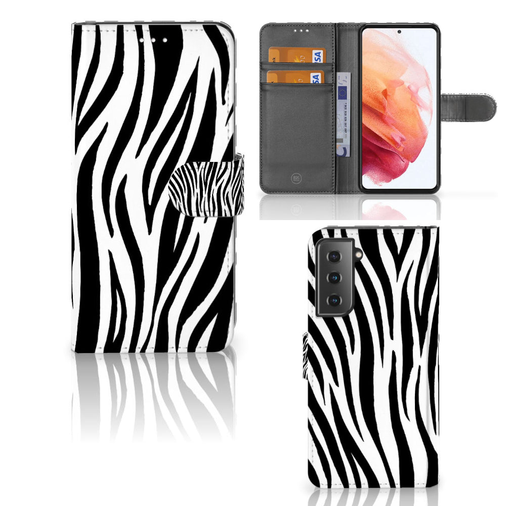 Samsung Galaxy S21 Telefoonhoesje met Pasjes Zebra