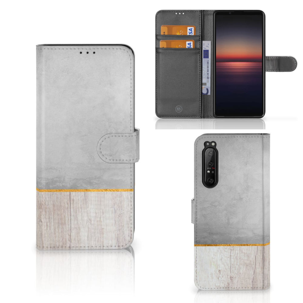 Sony Xperia 1 II Book Style Case Wood Concrete