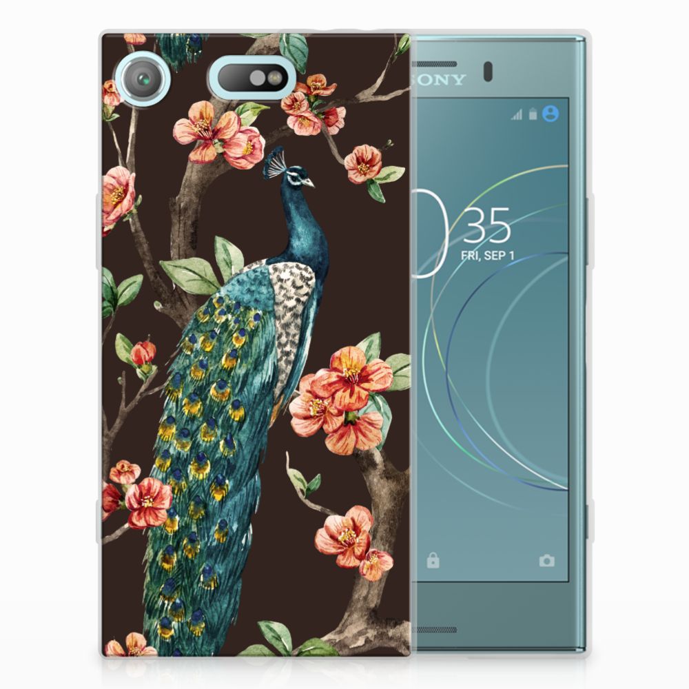 Sony Xperia XZ1 Compact TPU Hoesje Pauw met Bloemen