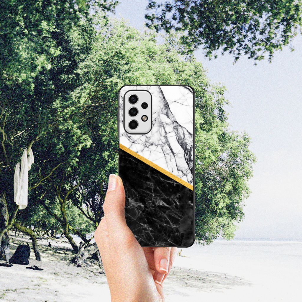 Samsung Galaxy A23 Marmeren Print Telefoonhoesje Marmer Wit Zwart - Origineel Cadeau Man B2C Telecom