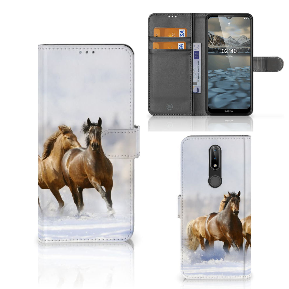 Nokia 2.4 Telefoonhoesje met Pasjes Paarden