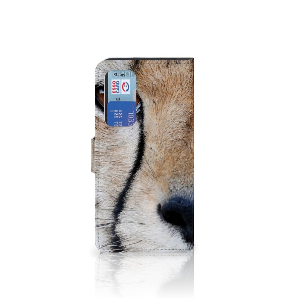 Huawei P40 Telefoonhoesje met Pasjes Cheetah met close-up van cheeta en ruimte voor 3 pasjes