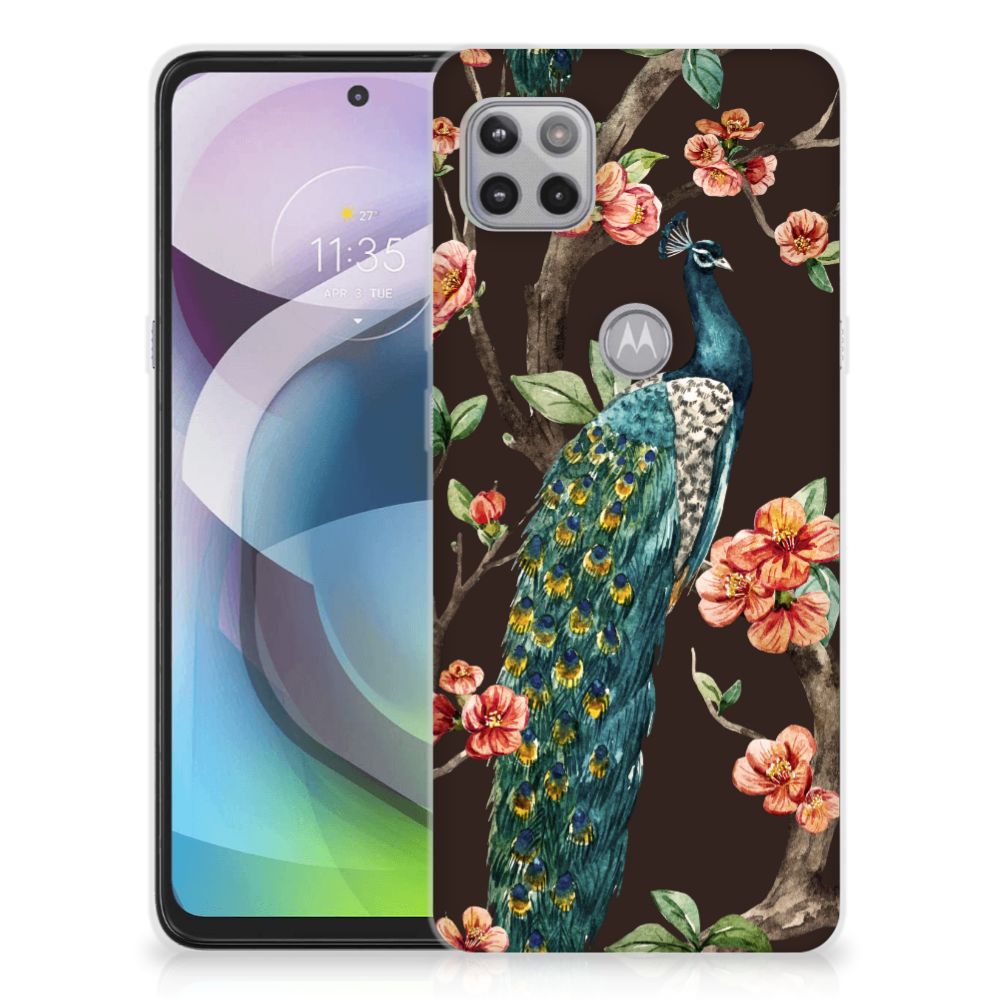Motorola Moto G 5G TPU Hoesje Pauw met Bloemen