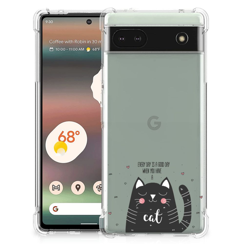 Google Pixel 6A Stevig Bumper Hoesje Cat Good Day