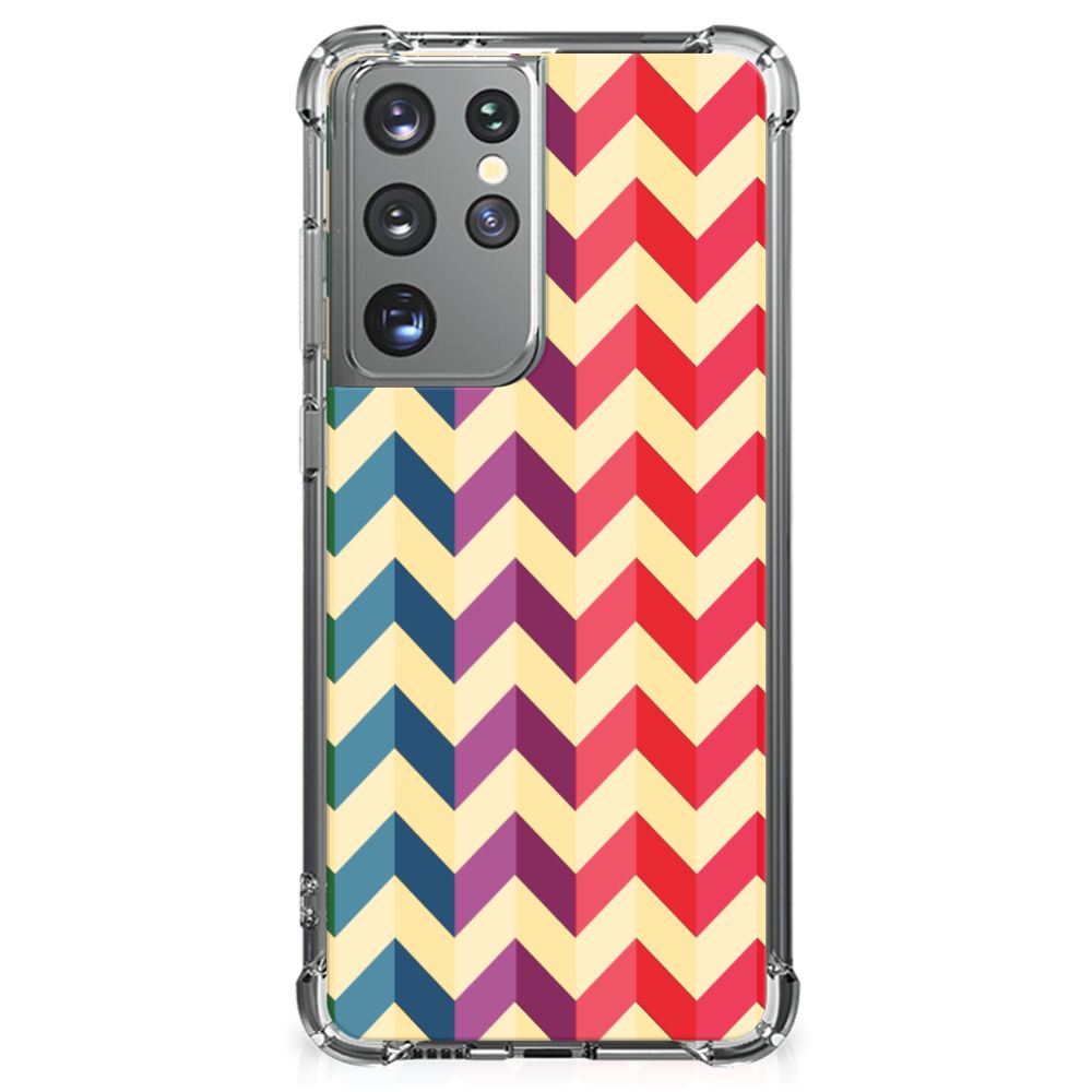 Samsung Galaxy S21 Ultra Doorzichtige Silicone Hoesje Zigzag Multi Color B2C Telecom