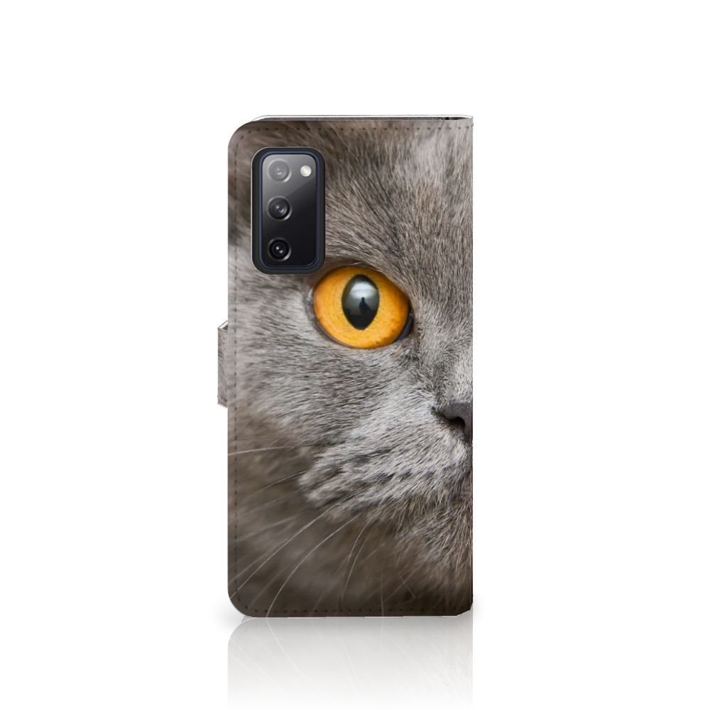 Telefoonhoesje met Pasjes Samsung Galaxy S20 FE Britse Korthaar met opvallende kat zijkant met gele ogen