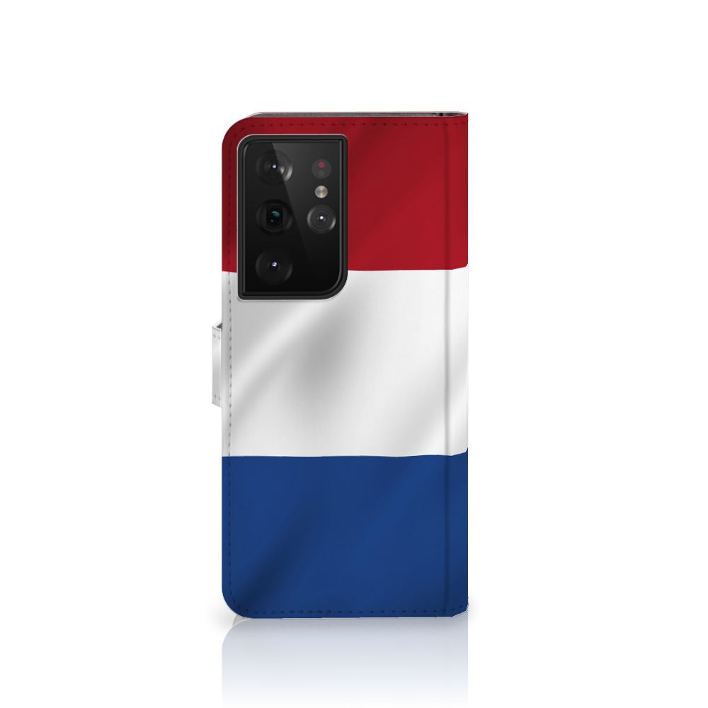 Samsung Galaxy S21 Ultra Bookstyle Case Nederlandse Vlag met artistiek ontwerp van de Nederlandse vlag.