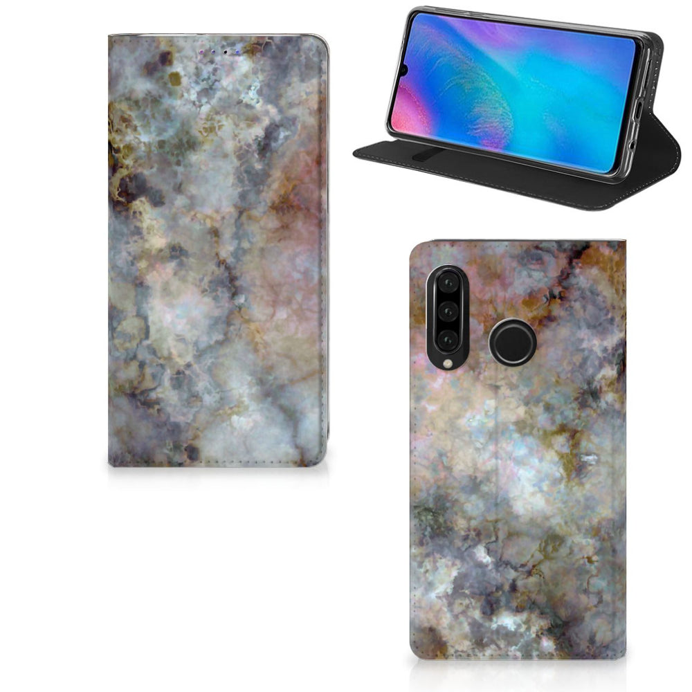 Huawei P30 Lite New Edition Standcase Marmer Grijs