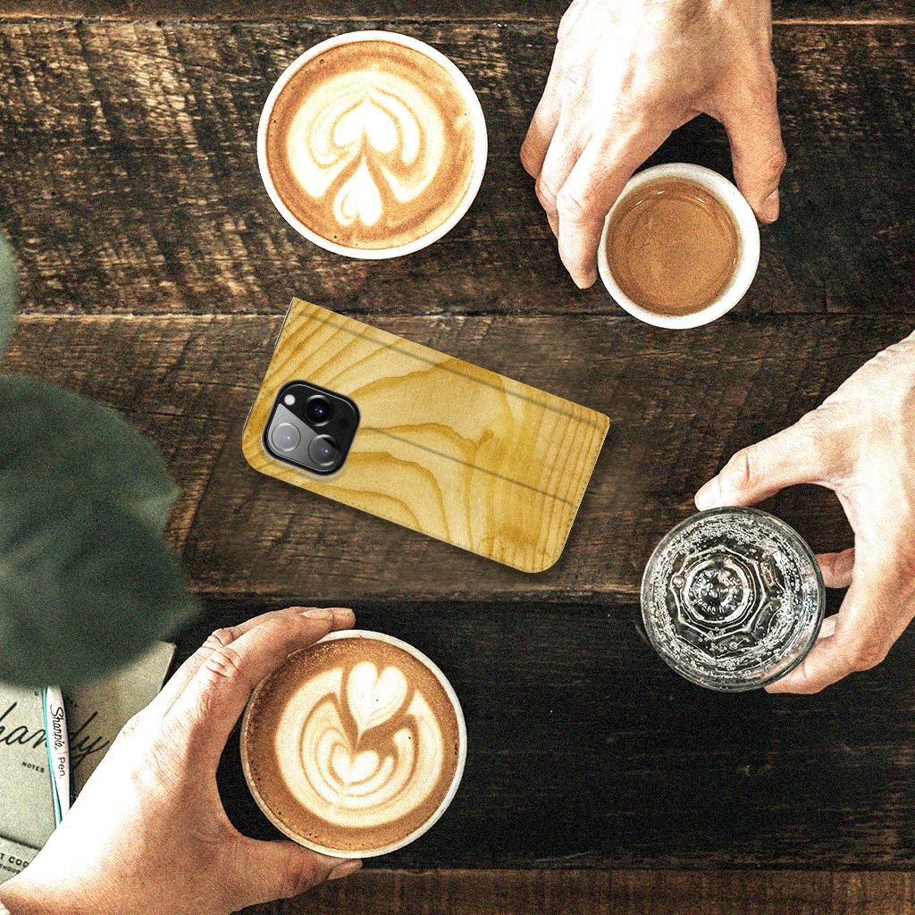 iPhone 14 Pro Book Wallet Case Licht Hout