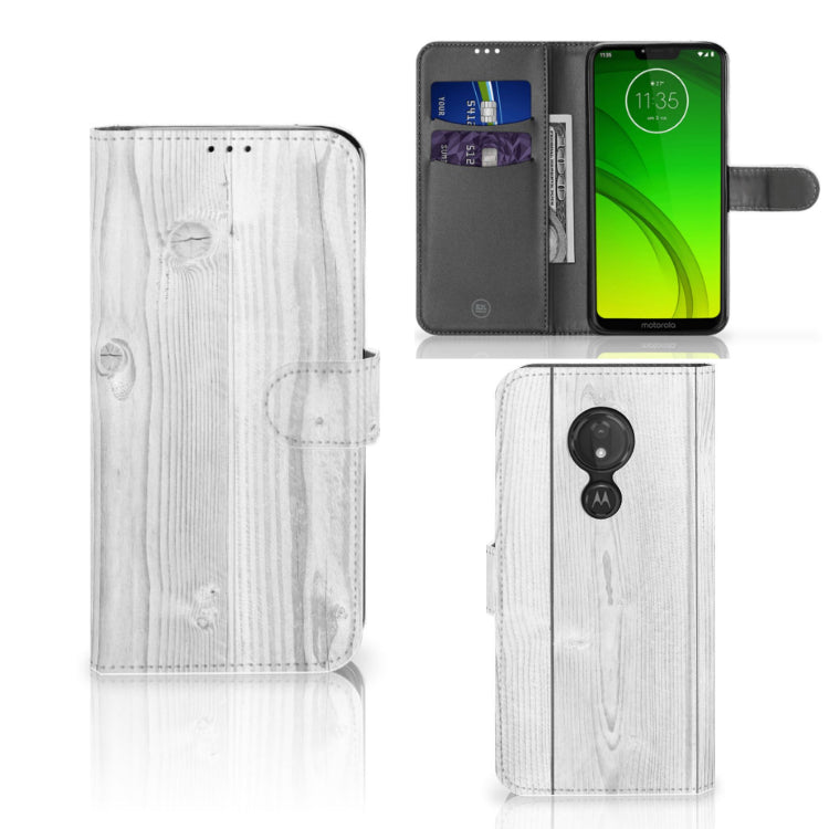 Motorola Moto G7 Power Book Style Case White Wood