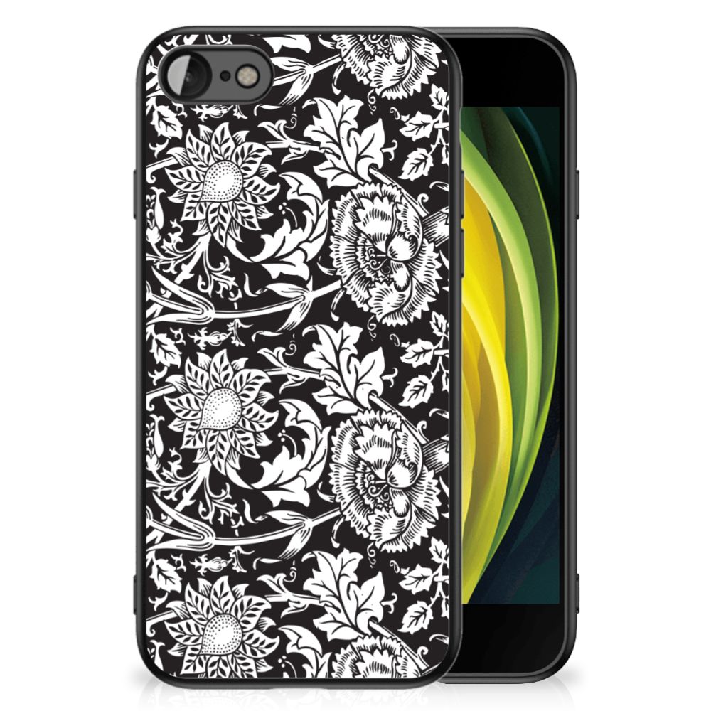 iPhone SE 2022 | SE 2020 | 7/8 Bloemen Hoesje Black Flowers, zwart bloemen hoesje voor Apple iPhone.