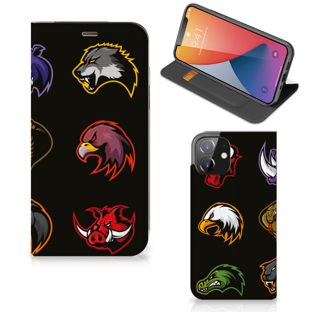 iPhone 12 | iPhone 12 Pro Magnet Case Cartoon featuring various colorful cartoon animal designs on a black background.