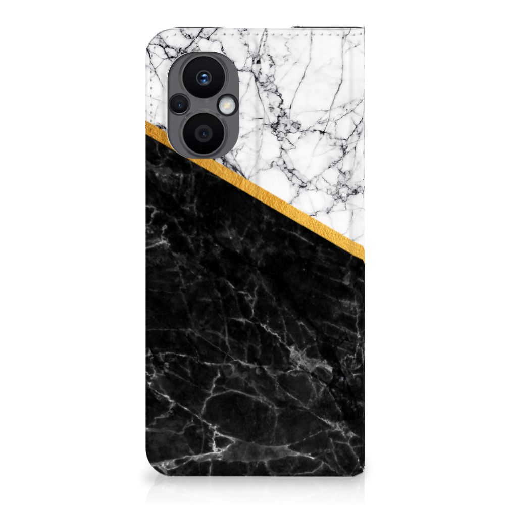 OPPO Reno8 Lite Standcase Marmer Wit Zwart - Origineel Cadeau Man - B2C Telecom