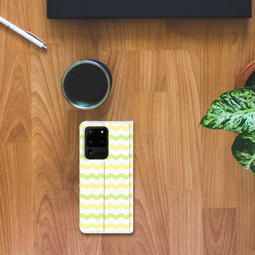 Samsung Galaxy S20 Ultra Hoesje met Magneet Waves Yellow - B2C Telecom