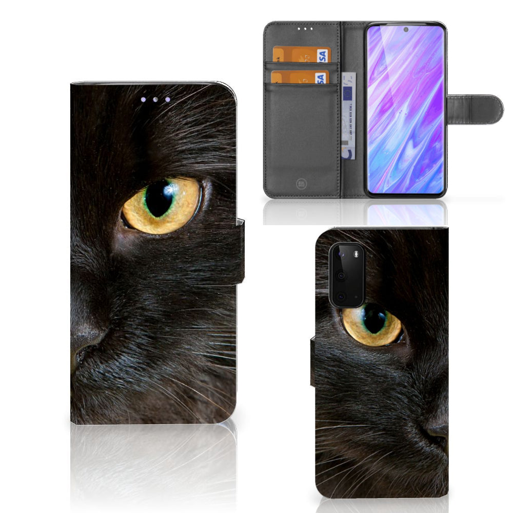 Samsung Galaxy S20 Telefoonhoesje met Pasjes Zwarte Kat