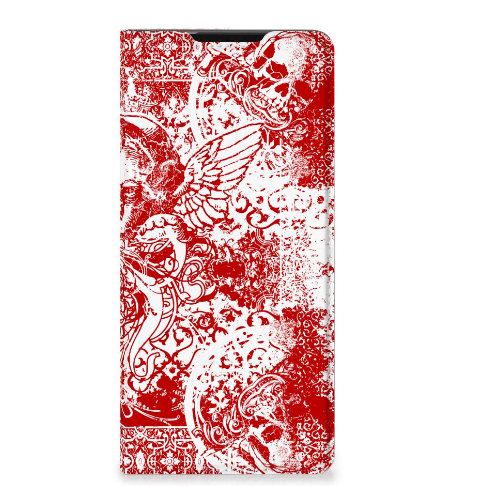 Mobiel BookCase Samsung Galaxy S21 Ultra Angel Skull Rood - B2C Telecom