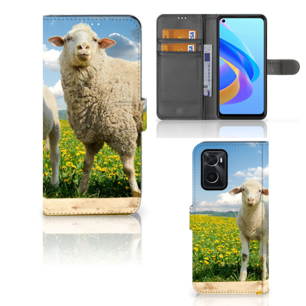 OPPO A76 | A96 Telefoonhoesje met Pasjes Schaap en Lammetje