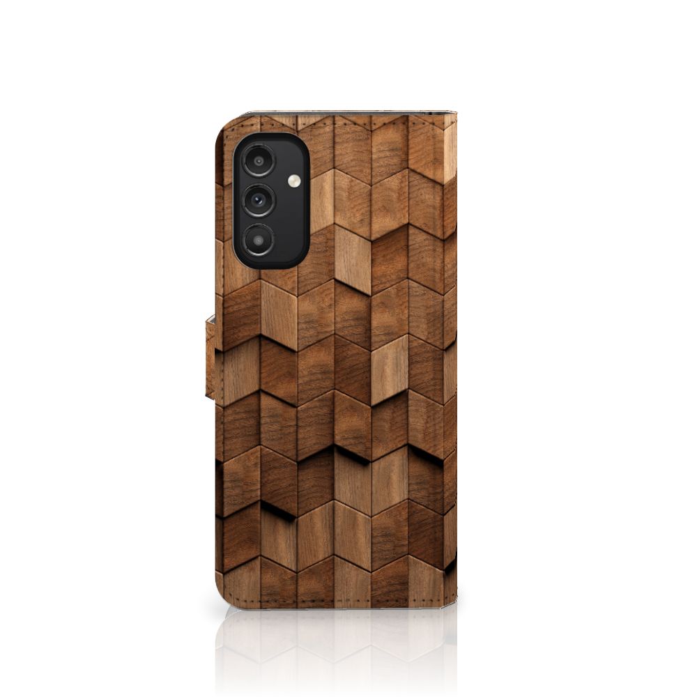 Book Style Case voor Samsung Galaxy A14 4G Wooden Cubes - uniek design met houten kubussen.