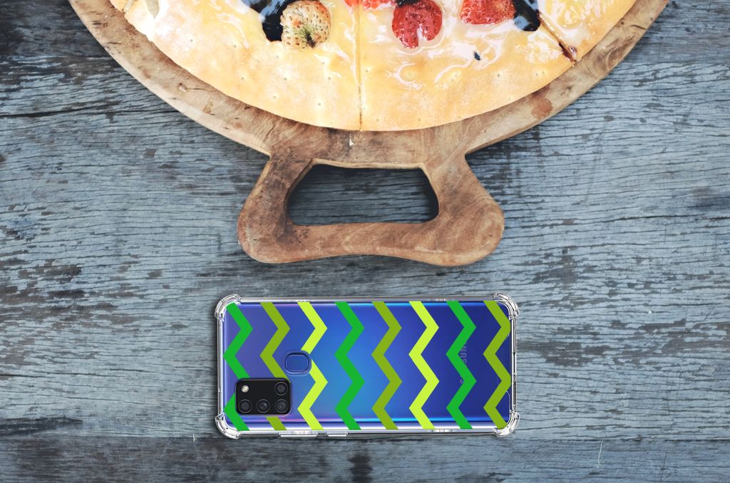 Samsung Galaxy A21s Doorzichtige Silicone Hoesje Zigzag Groen B2C Telecom