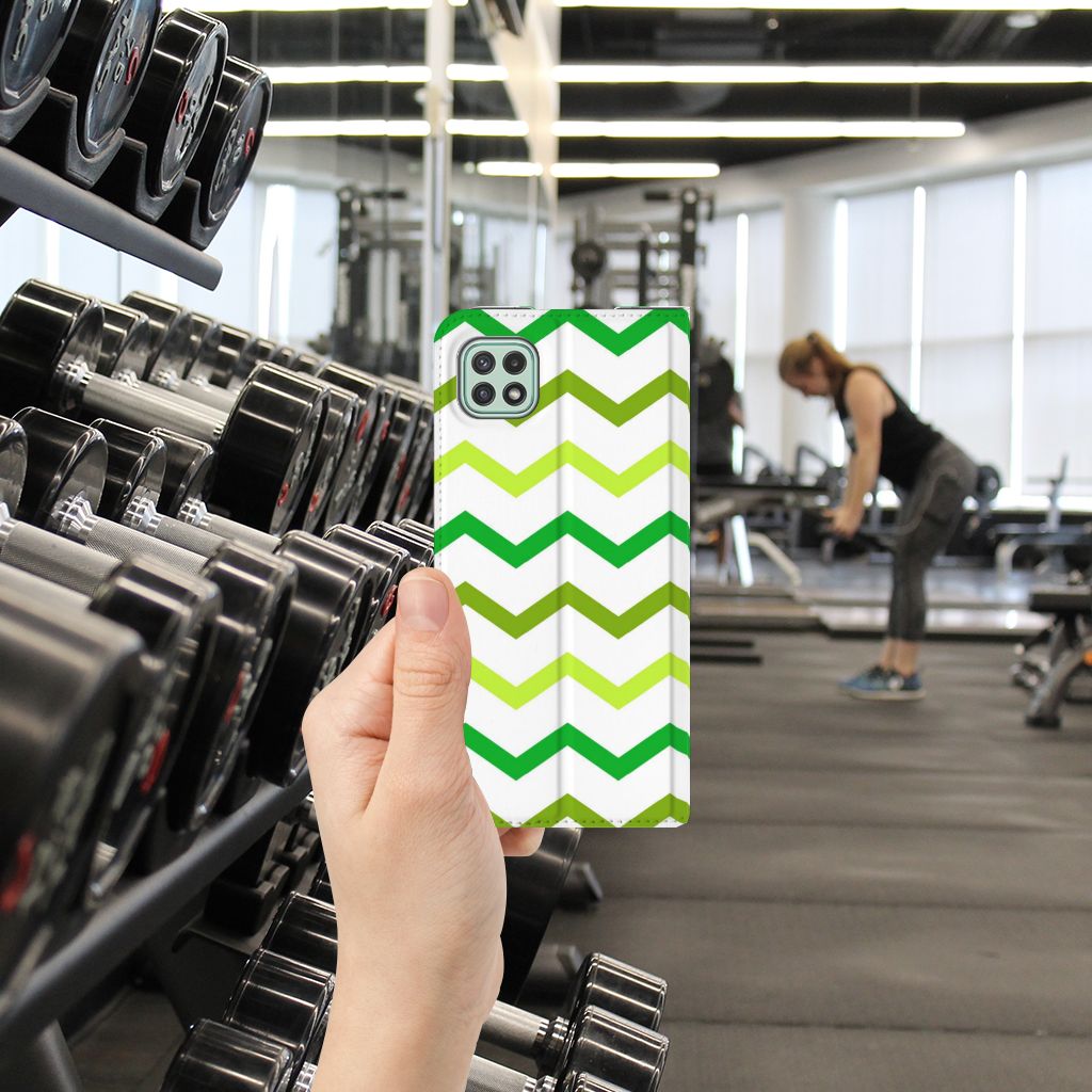 Samsung Galaxy A22 5G Hoesje met Magneet Zigzag Groen - B2C Telecom