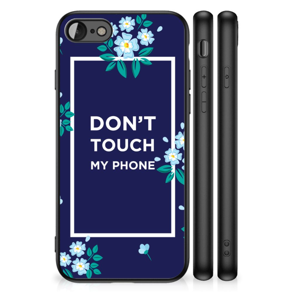 iPhone SE 2022 | SE 2020 | 7/8 Telefoon Hoesje Flowers Blue DTMP met bloemenprint en tekst 'Don't Touch My Phone'