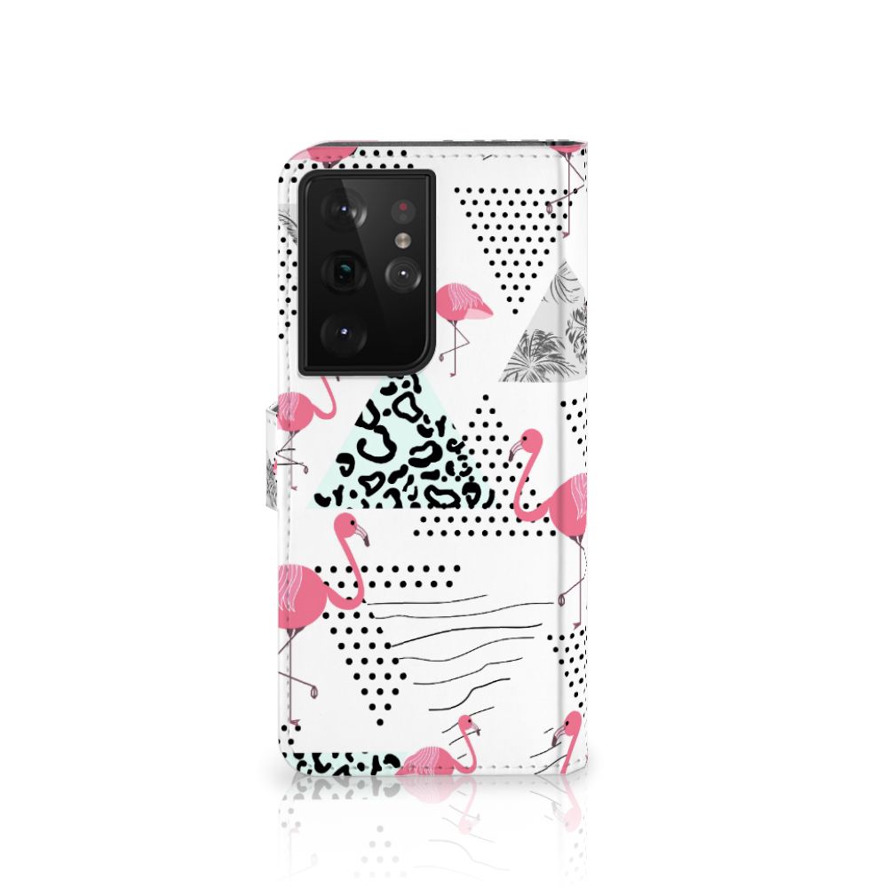 Samsung Galaxy S21 Ultra Telefoonhoesje met Pasjes Flamingo Triangle