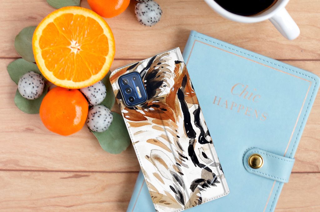 Bookcase Motorola Moto G9 Plus Watercolor Tiger - B2C Telecom