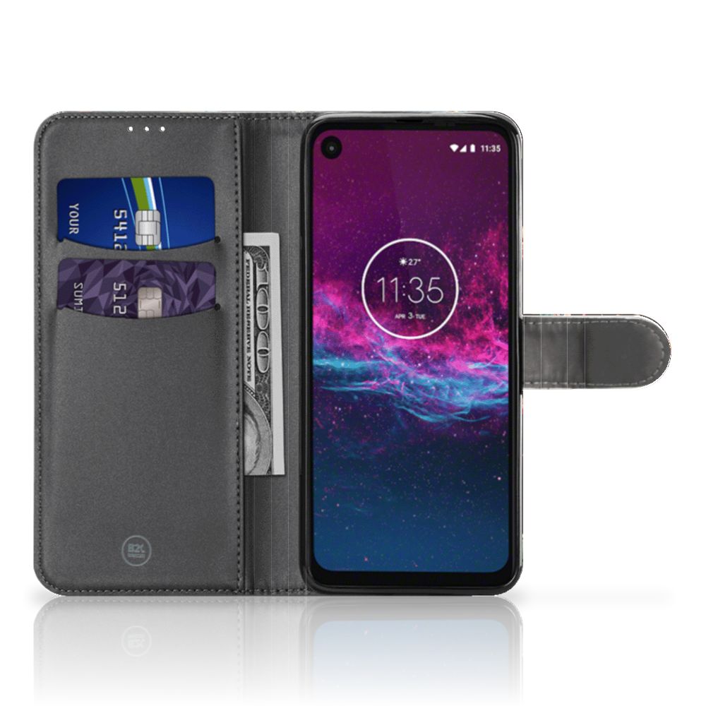 Motorola One Action Telefoonhoesje met Pasjes Pauw met Bloemen