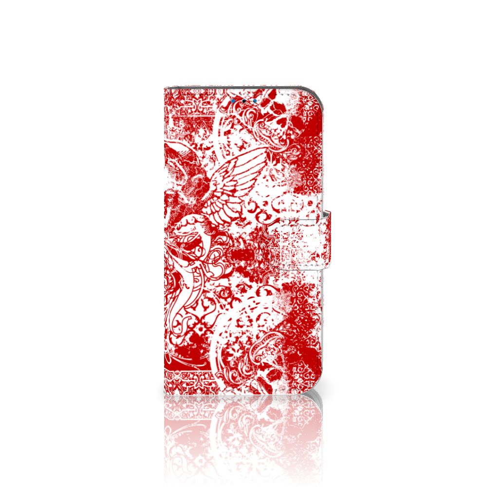 Telefoonhoesje met Naam iPhone 14 Pro Angel Skull Rood met een mysterieus bandana ontwerp