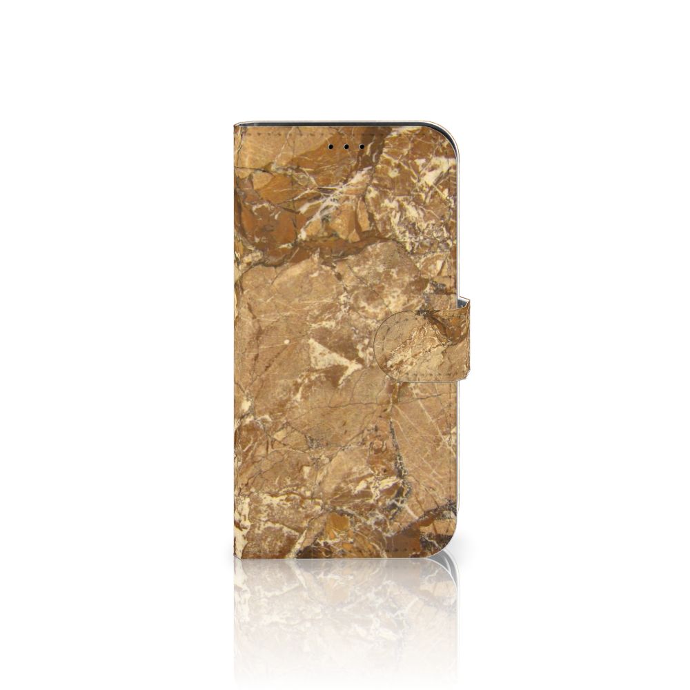 iPhone 13 Pro Bookcase Marmer Creme in een luxe marmerlook met pasjeshouder en kunstleren afwerking