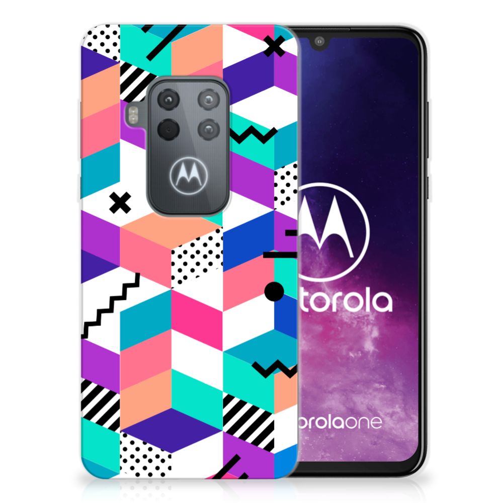 Motorola One Zoom TPU Hoesje Blokken Kleurrijk