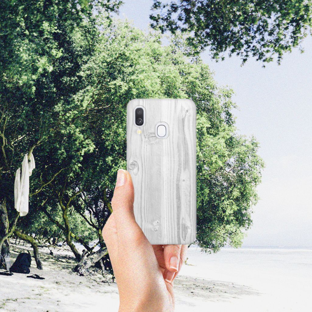 Samsung Galaxy A40 Bumper Hoesje White Wood