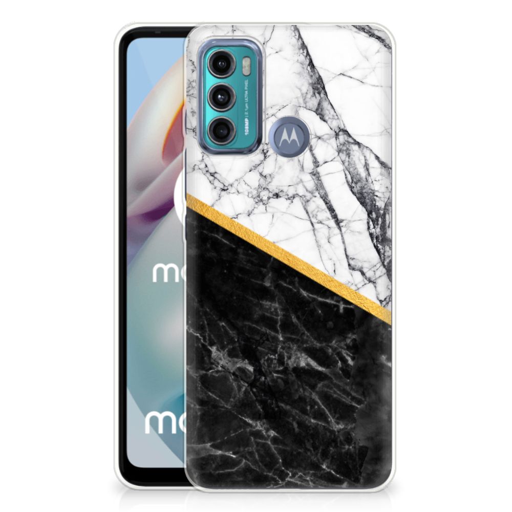 Motorola Moto G60 TPU Siliconen Hoesje Marmer Wit Zwart - Origineel Cadeau Man B2C Telecom