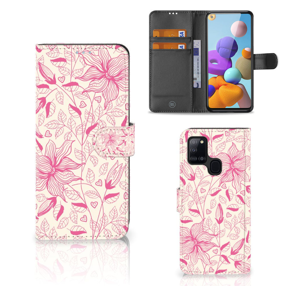 Samsung Galaxy A21s Hoesje Pink Flowers