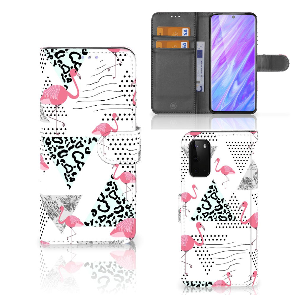 Samsung Galaxy S20 Telefoonhoesje met Pasjes Flamingo Triangle