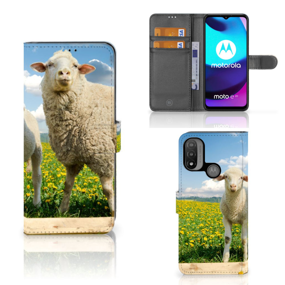 Motorola Moto E20 | E30 | E40 Telefoonhoesje met Pasjes Schaap en Lammetje