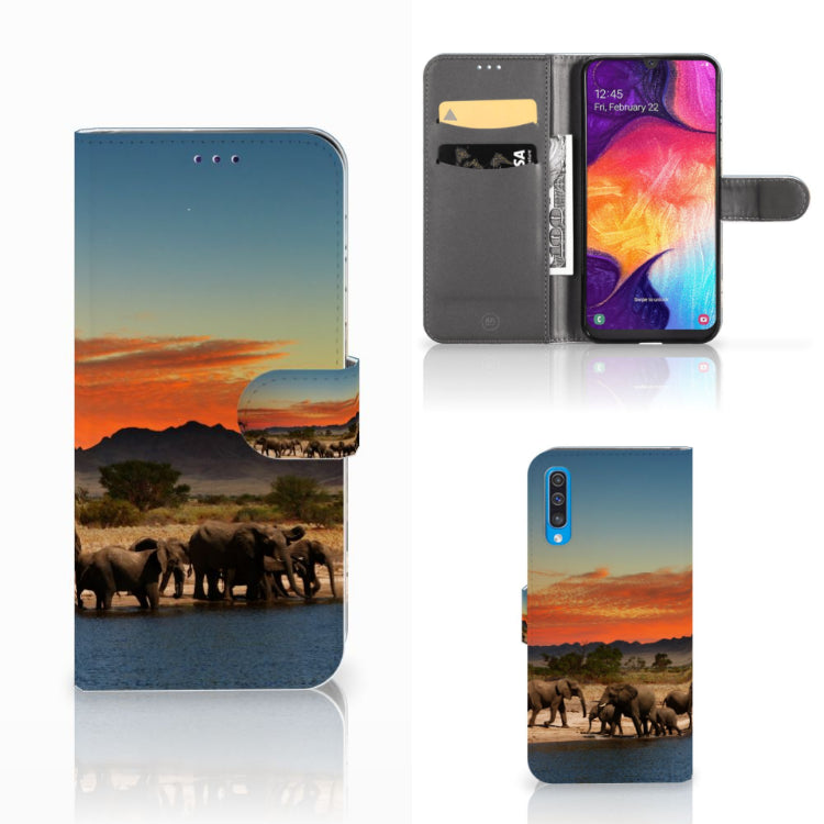 Samsung Galaxy A50 Telefoonhoesje met Pasjes Olifanten