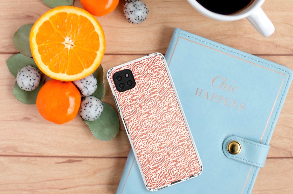Samsung Galaxy A22 5G Doorzichtige Silicone Hoesje Pattern Orange B2C Telecom