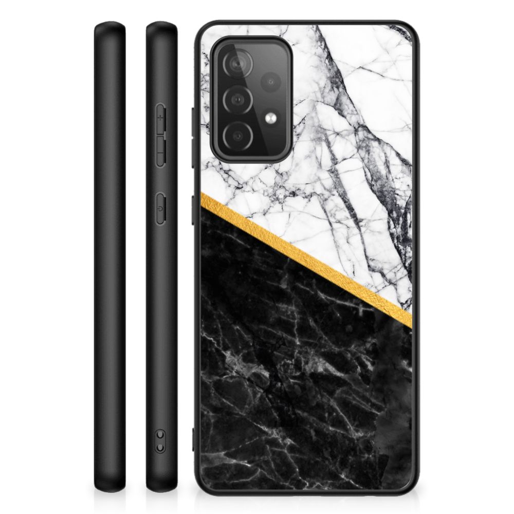 Samsung Galaxy A72 (5G/4G) Marmeren Print Telefoonhoesje Marmer Wit Zwart - Origineel Cadeau Man