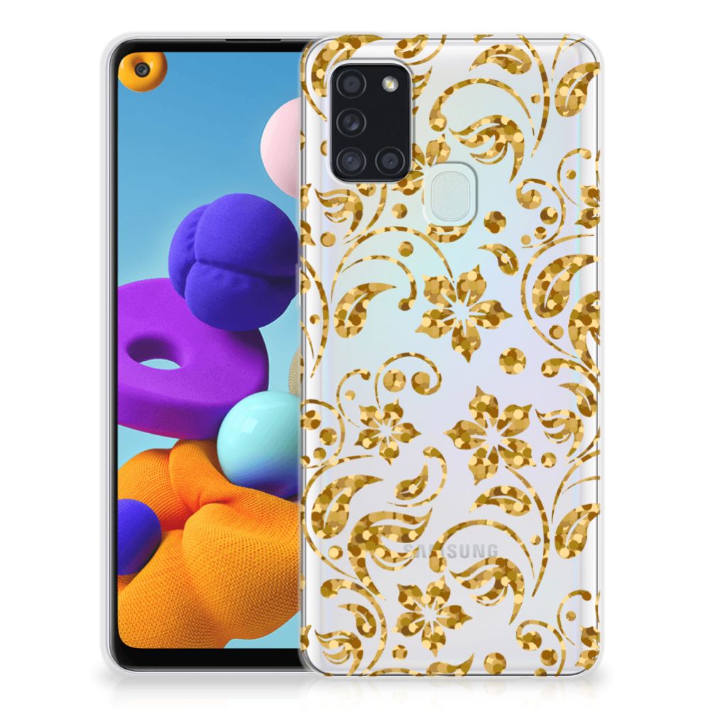 Samsung Galaxy A21s TPU Case Gouden Bloemen