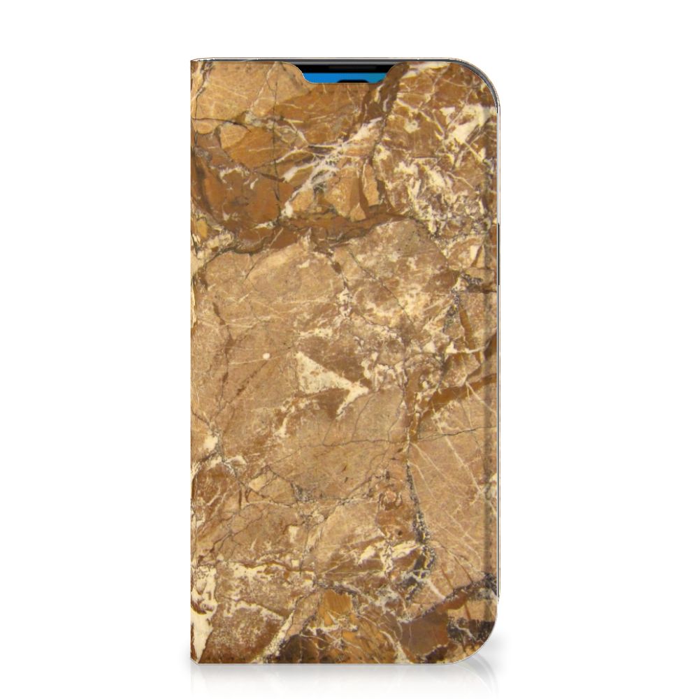 iPhone 14 Pro Standcase Marmer Creme met lichtbruine marmerprint, perfect voor artistieke stijl 🎨.