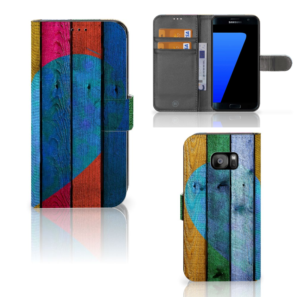 Samsung Galaxy S7 Edge Book Style Case Wood Heart - Cadeau voor je Vriend